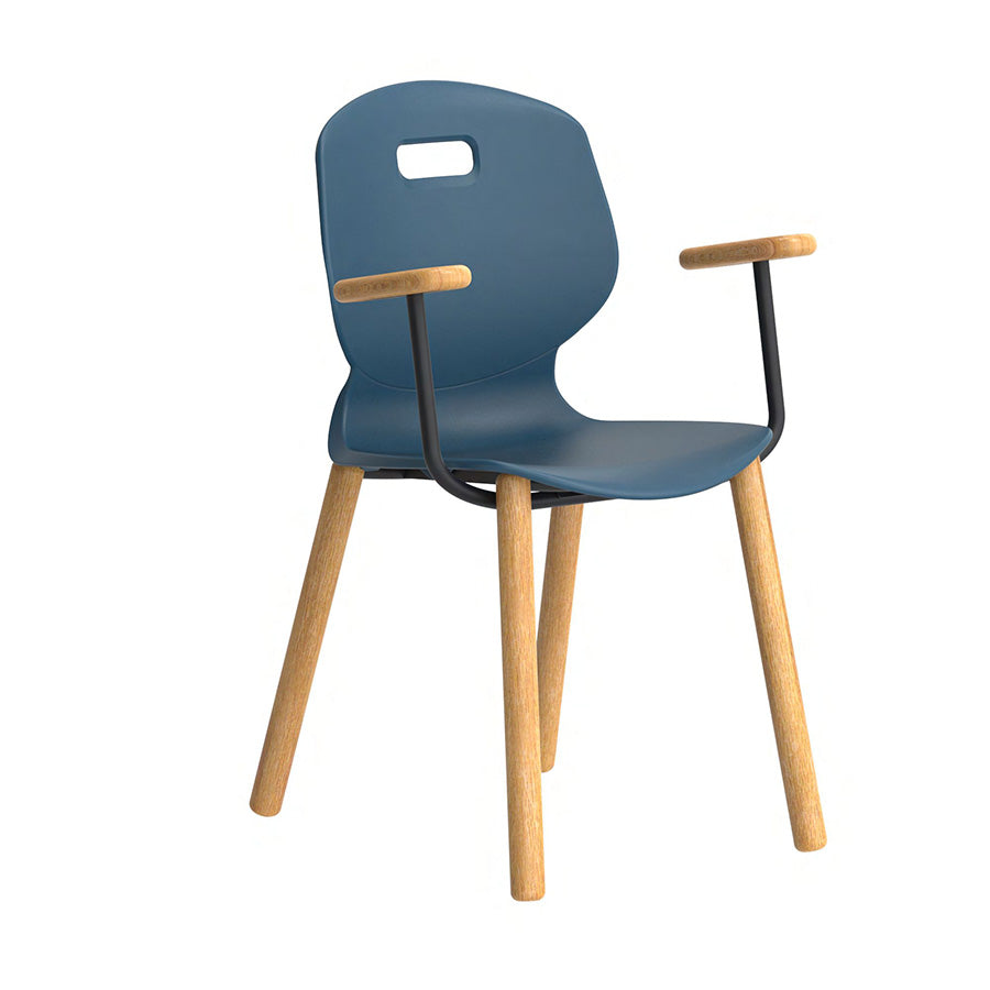 Arc Wooden Four Leg Chair With Arms Steel Blue Front Side View