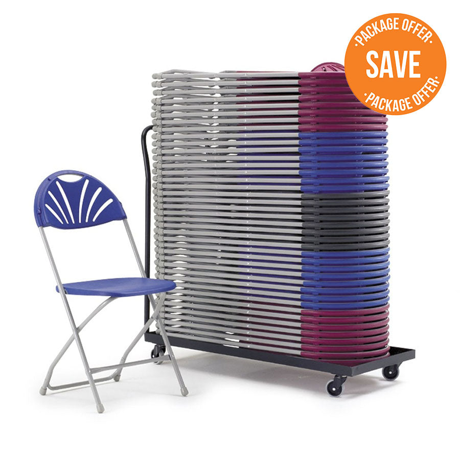 2000 Classic Poly Folding Chair Package (40x Chairs - 2x Straps - 1x Trolley) CF40105-BLUE