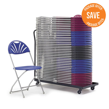 2000 Classic Poly Folding Chair Package (40x Chairs - 2x Straps - 1x Trolley) CF40105-BLUE