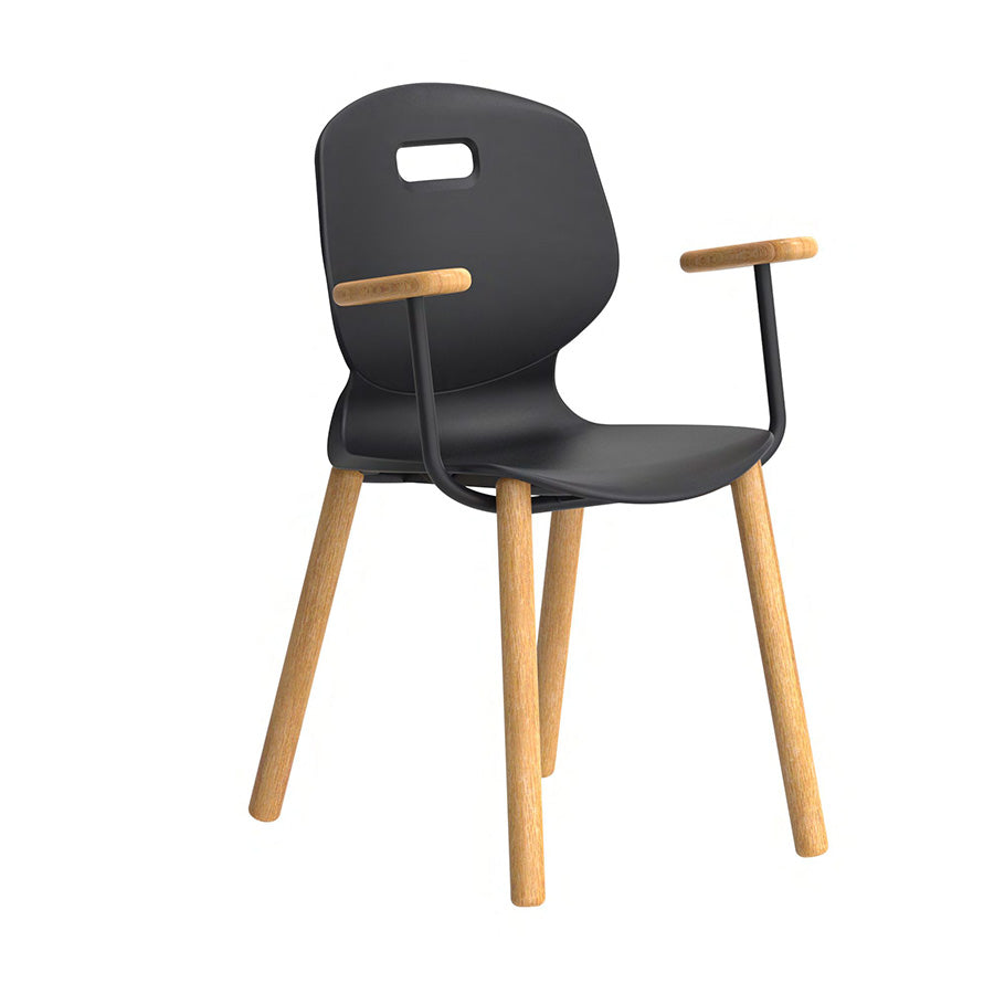 Arc Wooden Four Leg Chair With Arms Anthracite Front Side View