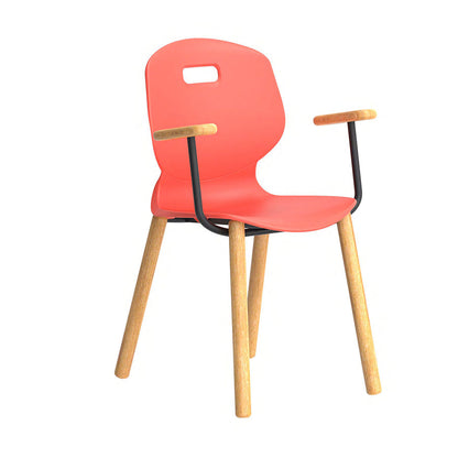 Arc Wooden Four Leg Chair With Arms Coral Front Side View
