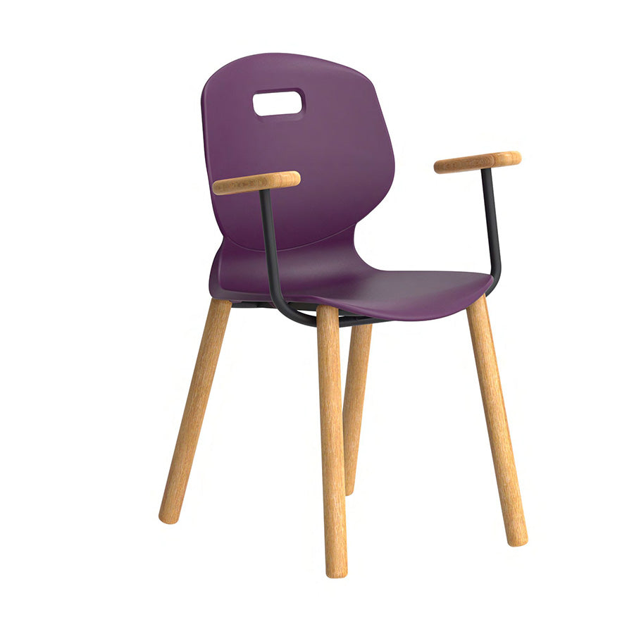 Arc Wooden Four Leg Chair With Arms Grape Front Side View