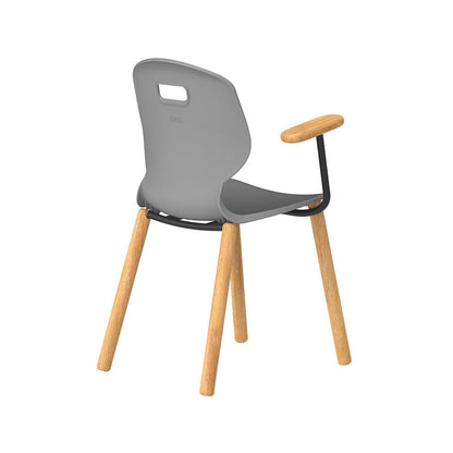 Arc Wooden Four Leg Chair With Arms Grey Back Side View