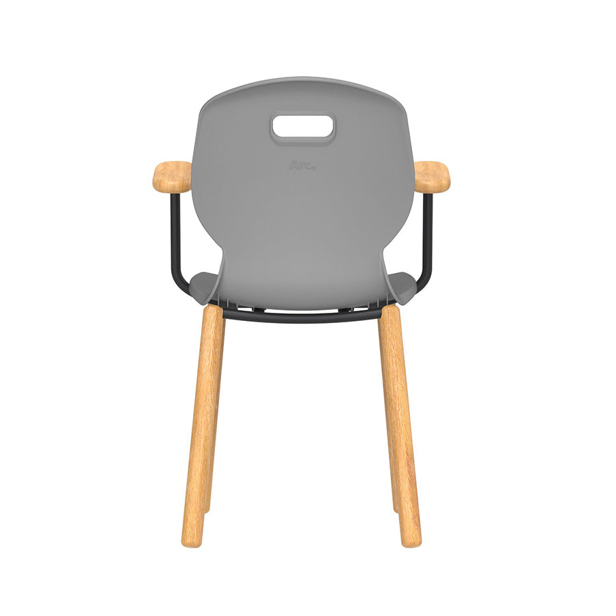 Arc Wooden Four Leg Chair With Arms Grey Back View