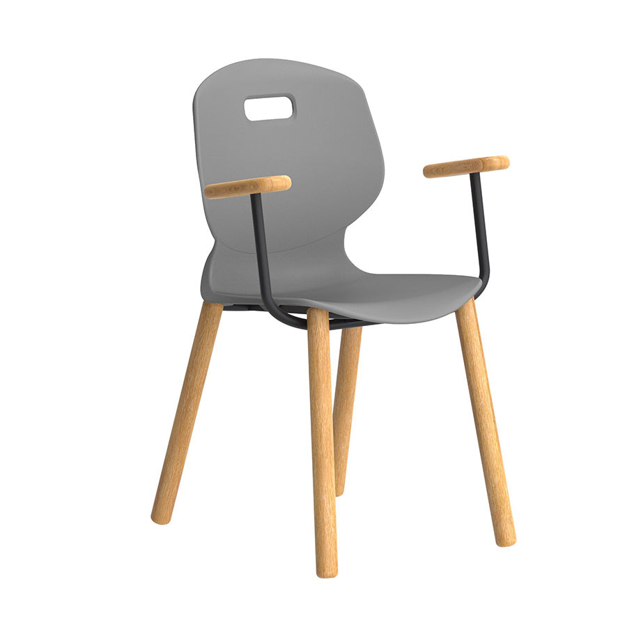 Arc Wooden Four Leg Chair With Arms Grey Front Side View