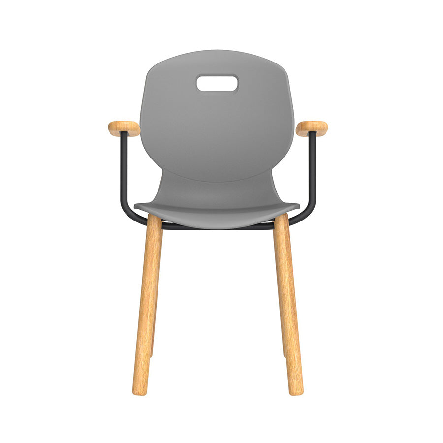 Arc Wooden Four Leg Chair With Arms Grey Front View