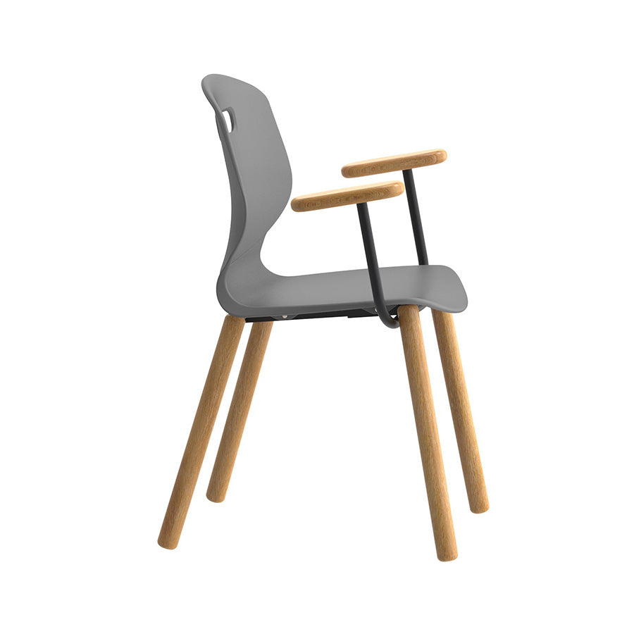 Arc Wooden Four Leg Chair With Arms Grey Side View