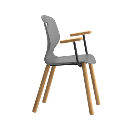 Arc Wooden Four Leg Chair With Arms Grey Side View
