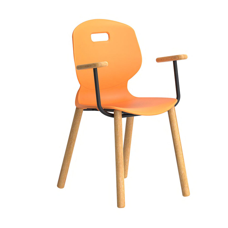 Arc Wooden Four Leg Chair With Arms Marigold Front Side View