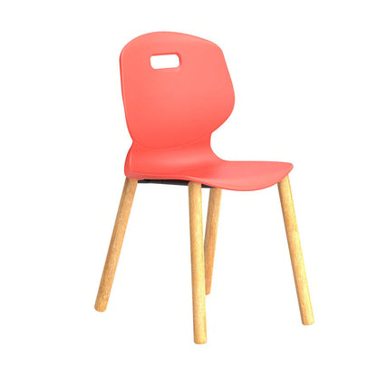 Arc Wooden Four Leg Chair Without Arms Coral Front Side View