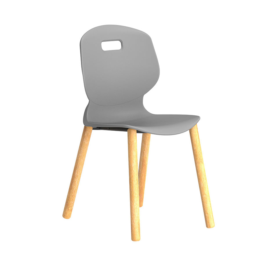 Arc Wooden Four Leg Chair Without Arms Grey Front Side View