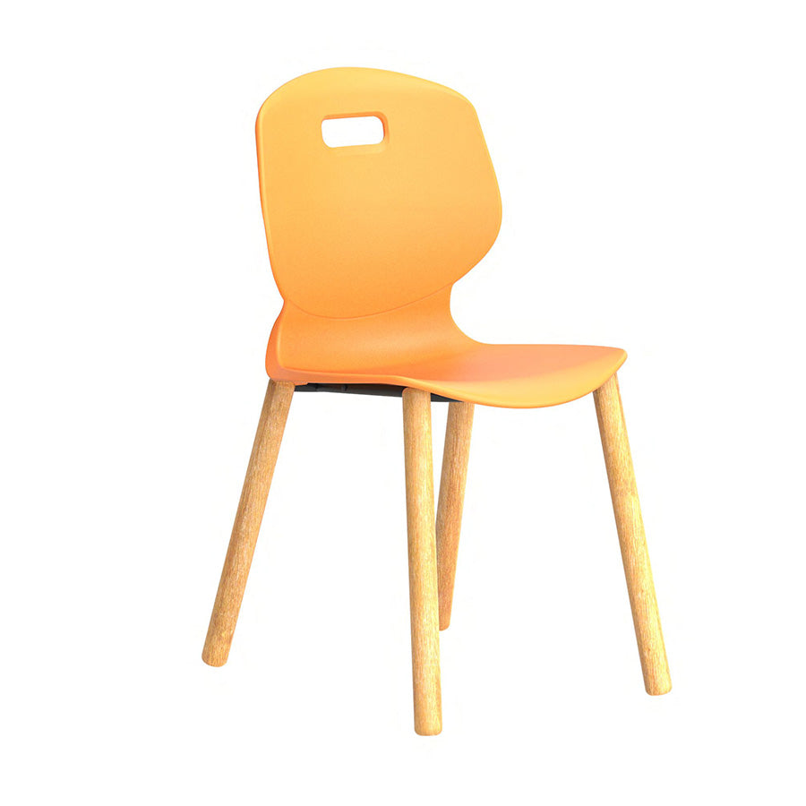 Arc Wooden Four Leg Chair Without Arms Marigold Front Side View
