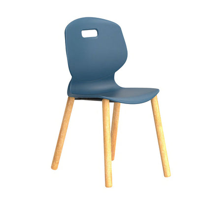 Arc Wooden Four Leg Chair Without Arms Steel Blue Front Side View