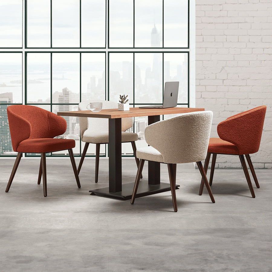 Boston Rectangular table with a 1200x700mm Golden Oak MFC table top and a modern matt black table base Lifestyle Image