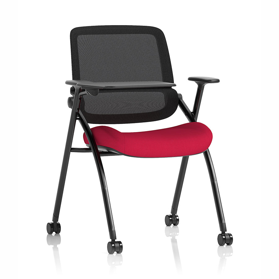 Capra Mesh Back Folding Office Training Chair with Writing Table in Bespoke Bergamot Cherry Colour