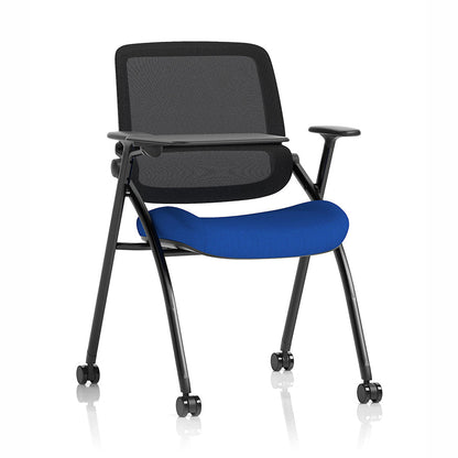Capra Mesh Back Folding Office Training Chair with Writing Tablet in Bespoke Stevia Blue Colour