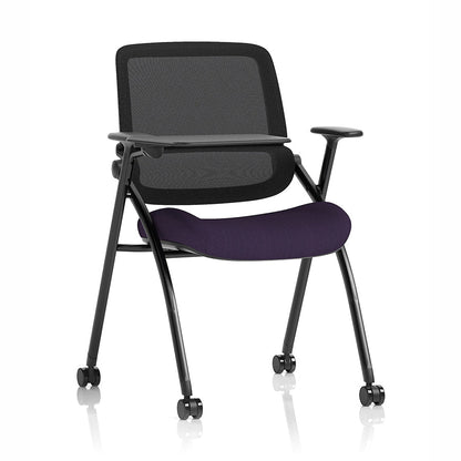 Capra Mesh Back Folding Office Training Chair with Writing Tablet in Bespoke Tansy Purple Colour