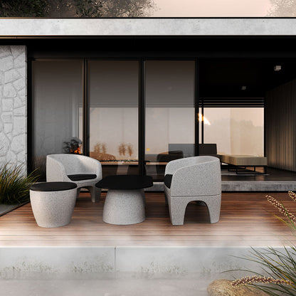 Gummy Bear Moulded Leg Outdoor Chair Grey Melange with Seat Pad and Gummy Bear Double Table Grey Melange and Gummy Bear Pouffe Grey Melange Lifestyle Image 2