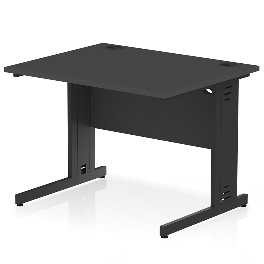 Impulse 1000mm Straight Desk Cable Managed Leg Black Top with Black Frame