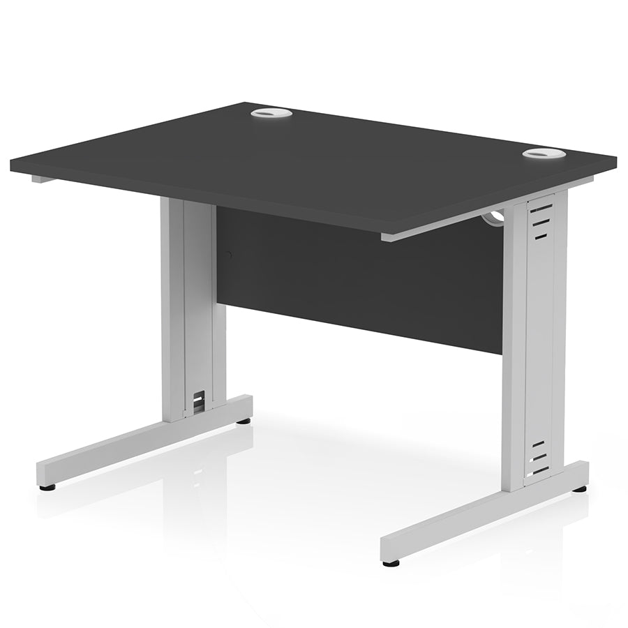 Impulse 1000mm Straight Desk Cable Managed Leg Black Top with Silver Frame
