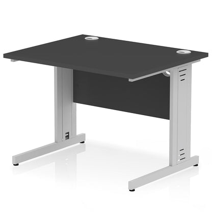 Impulse 1000mm Straight Desk Cable Managed Leg Black Top with Silver Frame