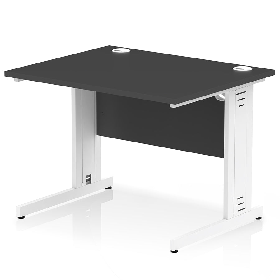Impulse 1000mm Straight Desk Cable Managed Leg Black Top with White Frame