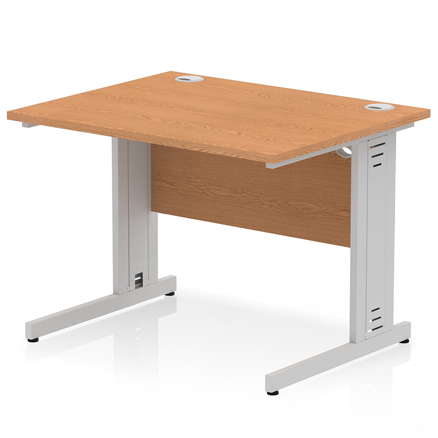 Impulse 1000mm Straight Desk Cable Managed Leg Oak Top with Silver Frame