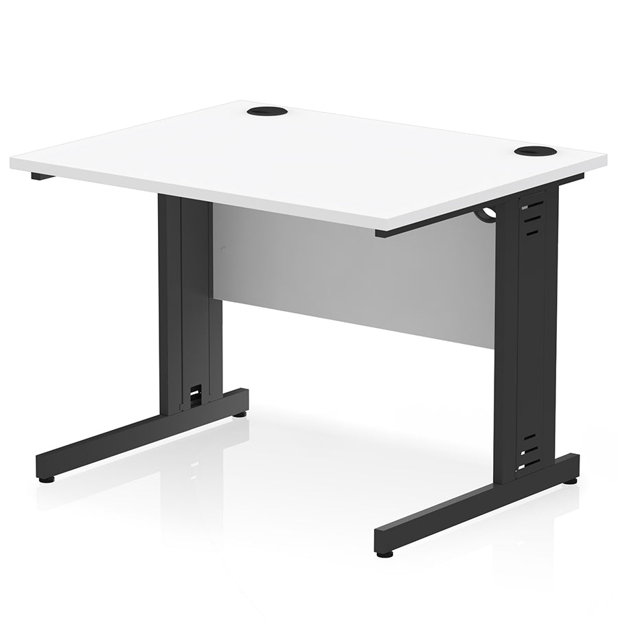 Impulse 1000mm Straight Desk Cable Managed Leg White Top with Black Frame