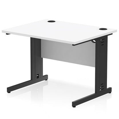 Impulse 1000mm Straight Desk Cable Managed Leg White Top with Black Frame