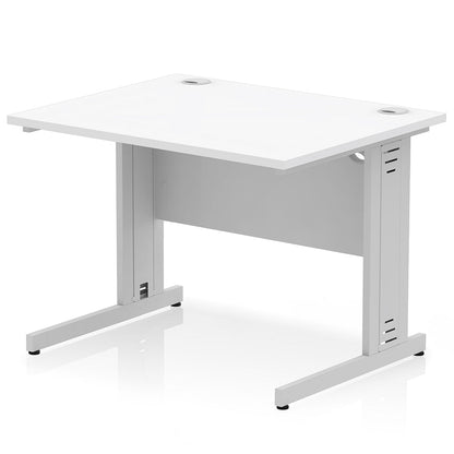 Impulse 1000mm Straight Desk Cable Managed Leg White Top with Silver Frame