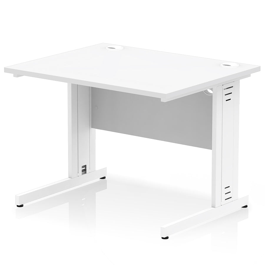 Impulse 1000mm Straight Desk Cable Managed Leg White Top with White Frame