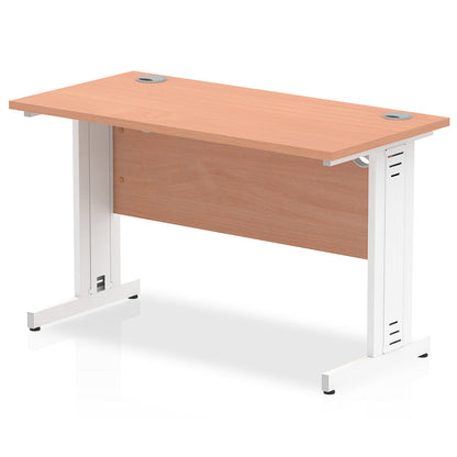 Impulse 1200mm Slimline Desk Cable Managed Leg Beech Table Top and White Frame
