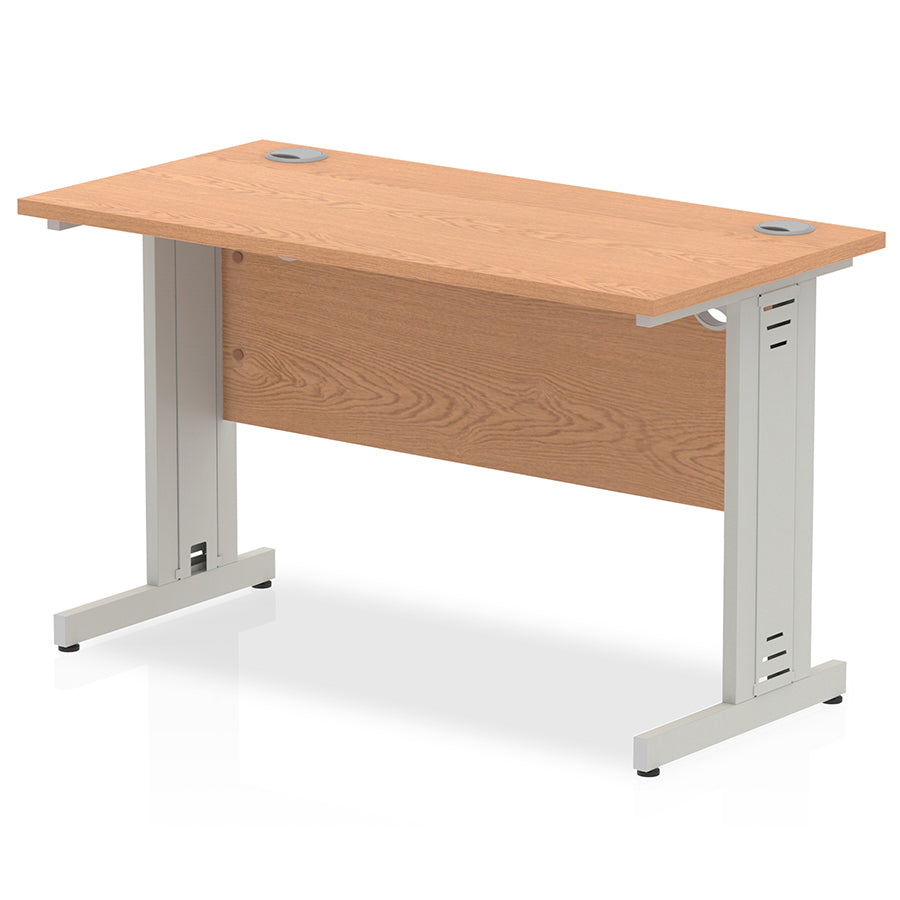 Impulse 1200mm Slimline Desk Cable Managed Leg Oak Table Top and Silver Frame