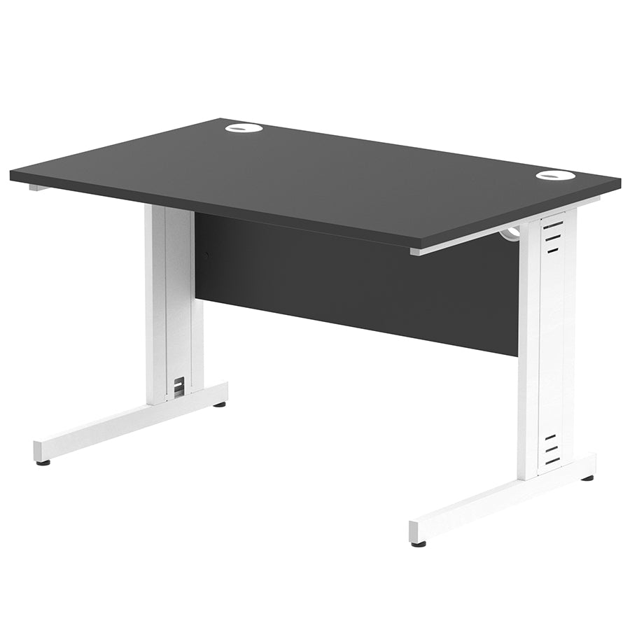 Impulse 1200mm Straight Desk Cable Managed Leg Black Table Top and White Frame
