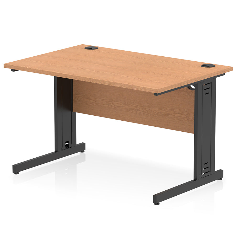 Impulse 1200mm Straight Desk Cable Managed Leg Oak Table Top and Black Frame