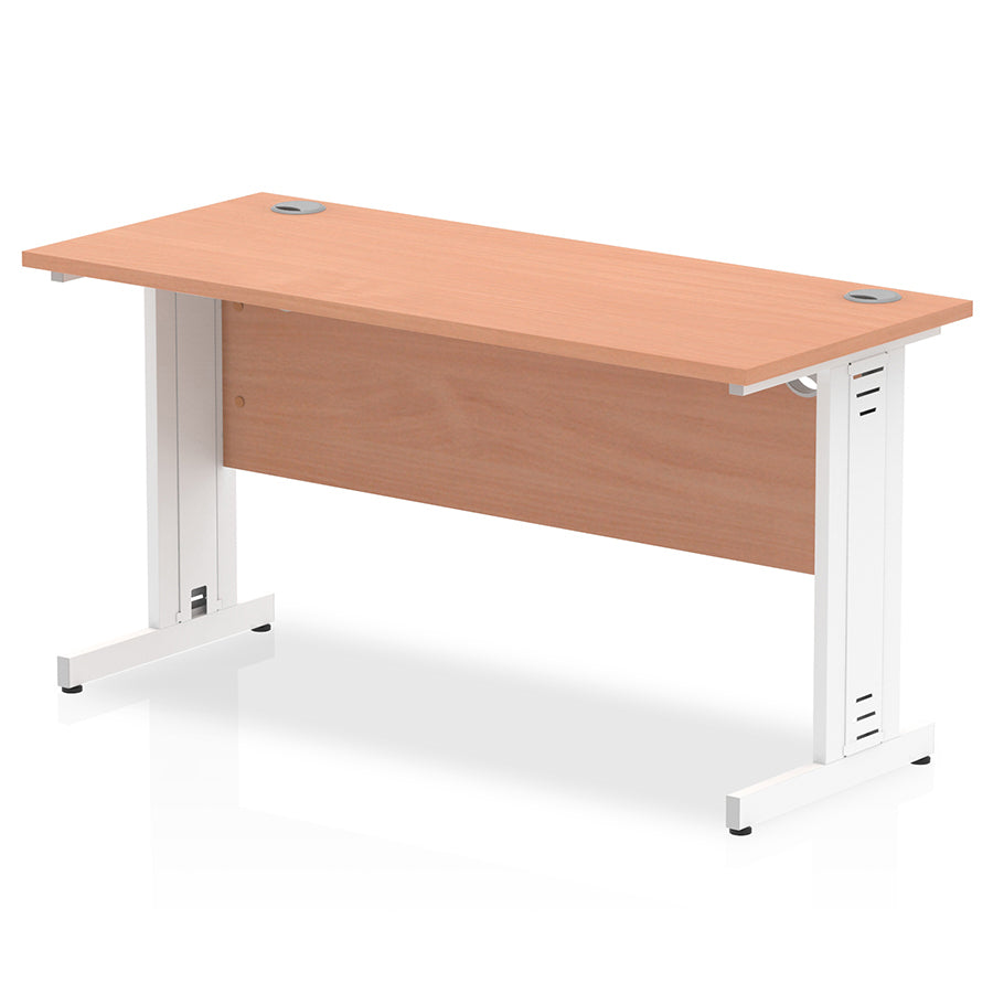 Impulse 1400mm Slimline Desk Cable Managed Leg Beech Table Top White Frame