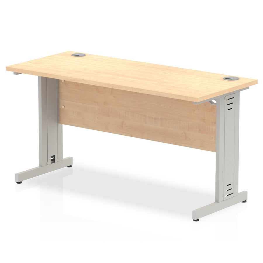 Impulse 1400mm Slimline Desk Cable Managed Leg Maple Table Top Silver Frame