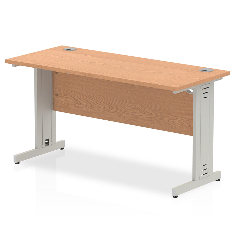 Impulse 1400mm Slimline Desk Cable Managed Leg Oak Table Top Silver Frame