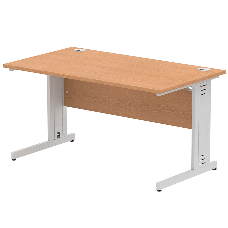 Impulse 1400mm Straight Desk Cable Managed Leg Oak Table Top and Silver Frame