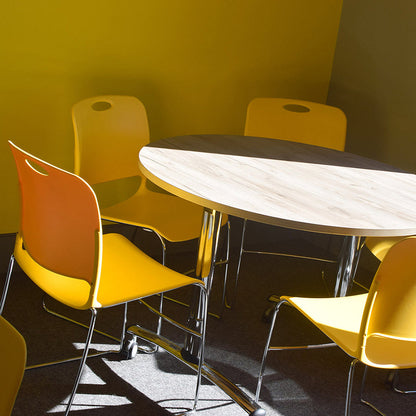 Maestro High Density Chair Rubber Ducky Yellow Poly Seat and Chrome Metal Frame Lifestyle Image 4