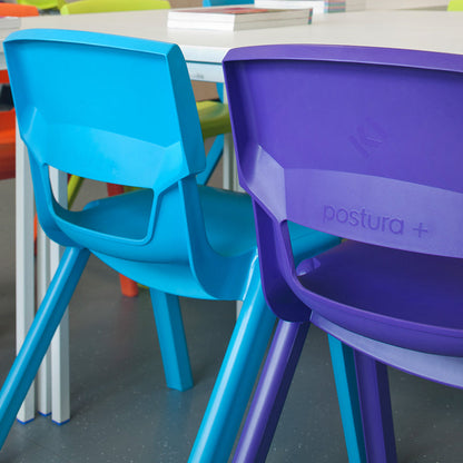 Postura+ One Piece Poly Chair Aqua Blue and Grape Crush Close Up