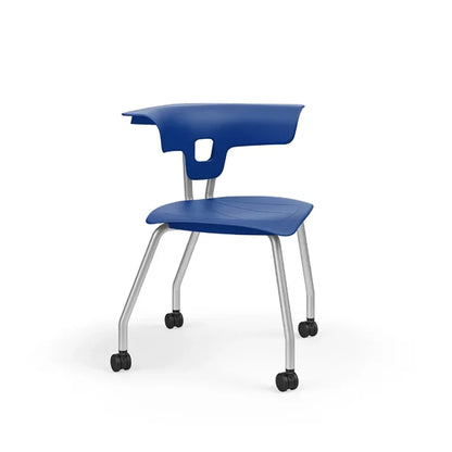 Ruckus 4 Leg Chair with castors chrome frame with ultra blue seat and back