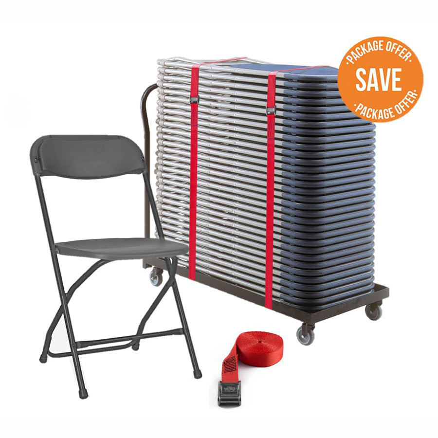 2200 Classic Poly Folding Chair Package (40x Chairs- 2x Straps - 1x Tr ...