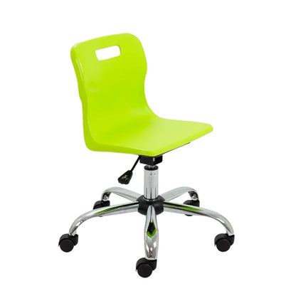 Titan Junior Swivel Chair with Chrome Base on Castors Lime Polypropylene Seat