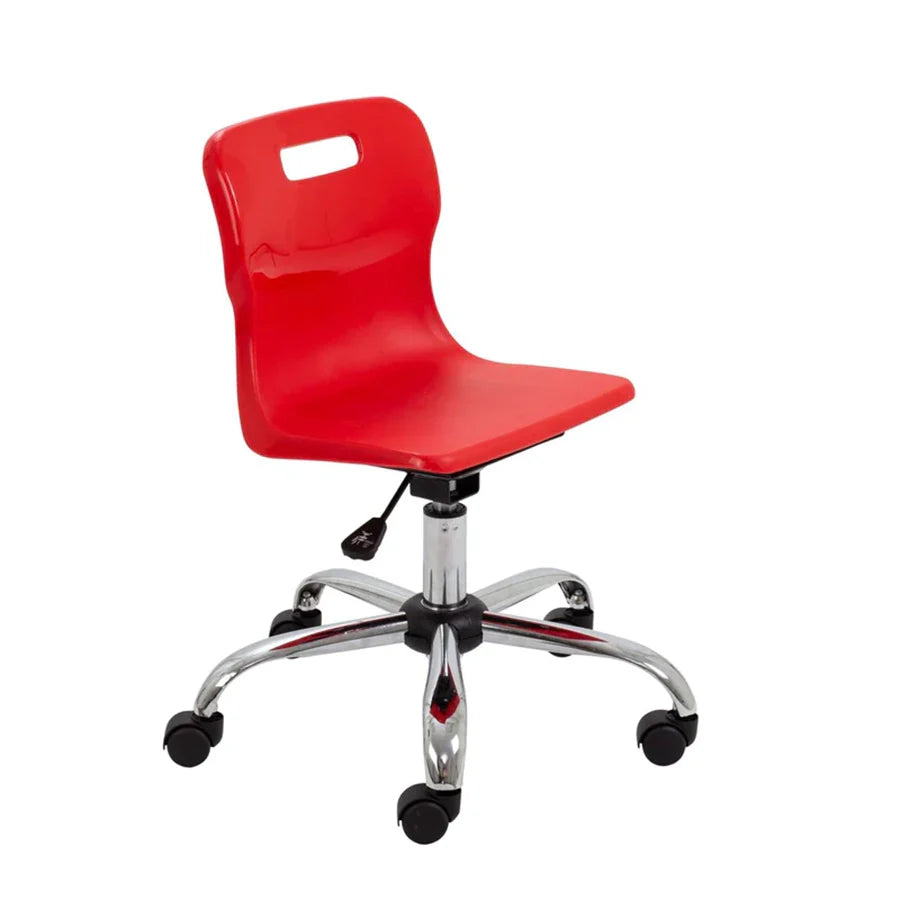 Titan Junior Swivel Chair with Chrome Base on Castors Red Polypropylene Seat