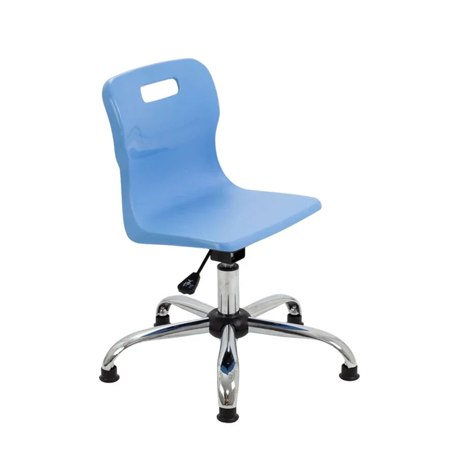 Titan Junior Swivel Chair with Chrome Base on Glides Sky Blue Polypropylene Seat