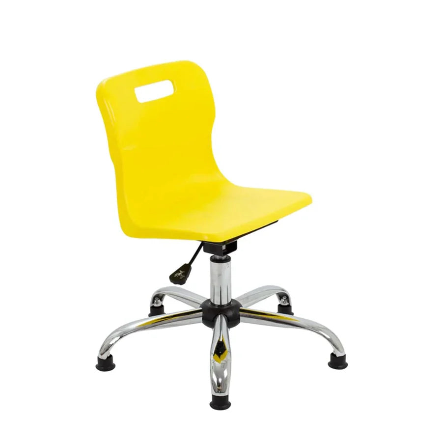 Titan Junior Swivel Chair with Chrome Base on Glides Yellow Polypropylene Seat