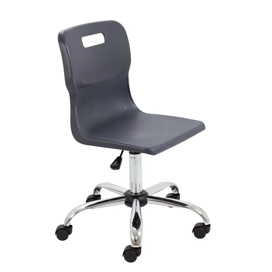 Titan Senior Swivel Chair with Chrome Base on Castors Charcoal Polypropylene Seat