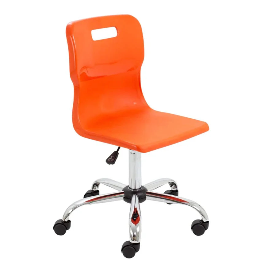Titan Senior Swivel Chair with Chrome Base on Castors Orange Polypropylene Seat
