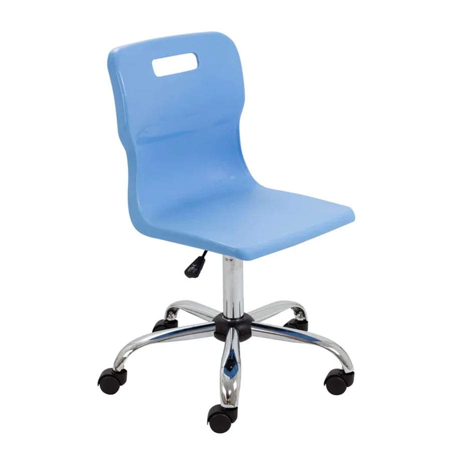 Titan Senior Swivel Chair with Chrome Base on Castors Sky Blue Polypropylene Seat